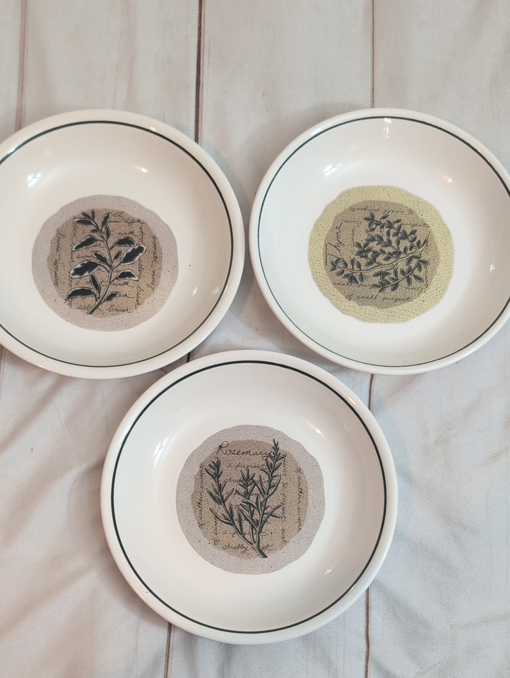 Savory Tyme Himark 9" Pasta Bowls Set of 3 Botanical Herbs Mixed Backstamps